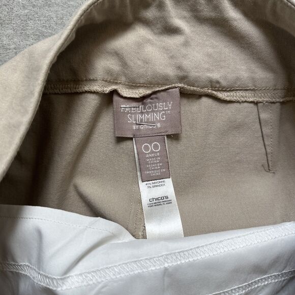 WOMEN'S CHICO'S Khaki FABULOUSLY SLIMMING ANKLE PANTS SIZE 00 - Picture 3 of 4